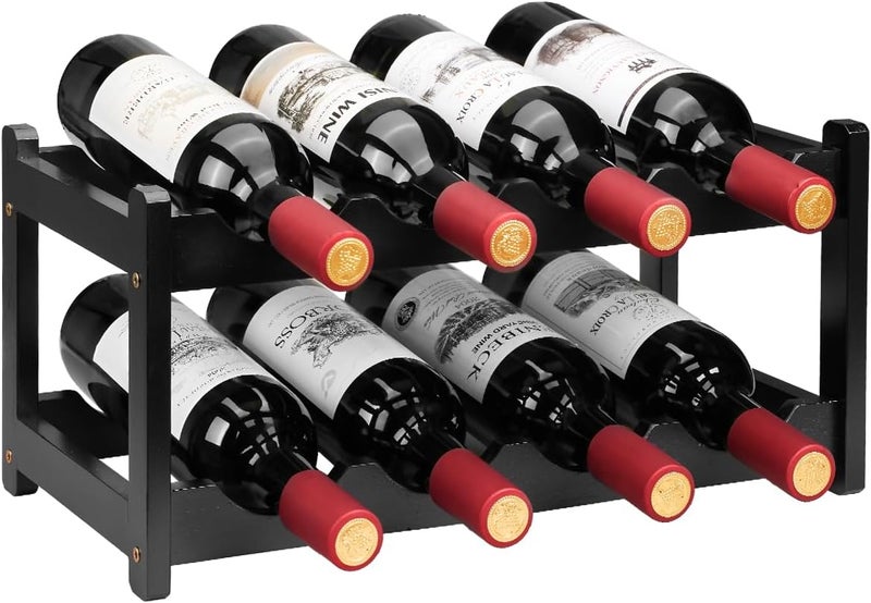 Homevany Wine Rack 8 Bottle 2-Tier Eco-Friendly Bamboo Wine Storage Easy-Assembly Space-Saving for Wine Lovers,Kitchen Wine Organizer for Countertop,Pantry, Home,Room Decor,Bar - Image 1